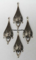 #3428 ANTIQUED GOLD 3 DROP EARRING/PENDANT BRASS COMP W/TOP HANG RING – 4 Pc Lot