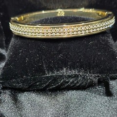 Vintage Tommy Bahama Gold Tone Rhinestone Bangle Bracelet | Estate Designer Jewe