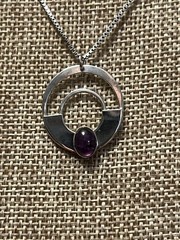 ONE OF A KIND SOUTHWESTERN ARTISAN STERLING SILVER AMETHYST STONE NECKLACE 18”