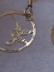 Goldtone Hummingbird In Circle Bird Earrings Wild Bryde .75″ Dangle Drop