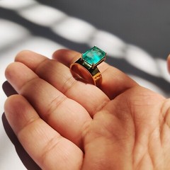 925 silver created emerald ring vintage antique Handmade Size 7