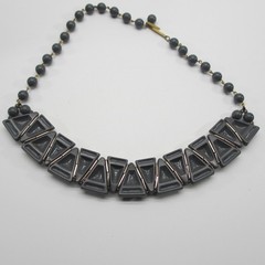 Vintage Western Germany Necklace Triangles Gray Gold Tone 15 Inch