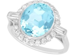 Antique 4.24 carat Aquamarine and 0.68 carat Diamond Platinum Dress Ring