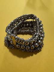 Gold Tone 7 Multi Strand Beaded Stretchable Bracelet