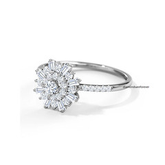 Cluster Flower Design With 0.80CT Moissanites 10K White Gold FN Engagement Ring