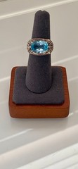 Vintage Sterling Silver Blue Glass Ring 925 CNA Thailand Size 6.5 Ornate Filigre