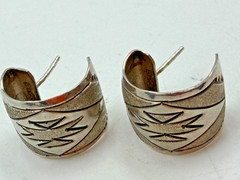 Vintage Earrings Sterling Silver Flat Wide Hoop Thin Pierced Southwest