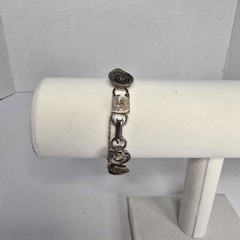 Vintage Victorian Era Antique Button Bracelet Mixed Metal Amber Glass Charm