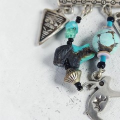 VTG Sunwest Silver Sterling Dangle Fetish Brooch Turquoise Animal Pin Zia Sun