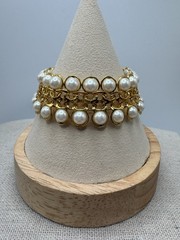 Vintage Avon Double Row Faux Pearl Gold Tone Chain Bracelet 7.5”