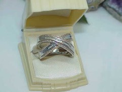 Vtg Sterling 18k Gold clad 1.00ct Diamond Criss Cross Ring Baguettes Sz8-7.9Gr