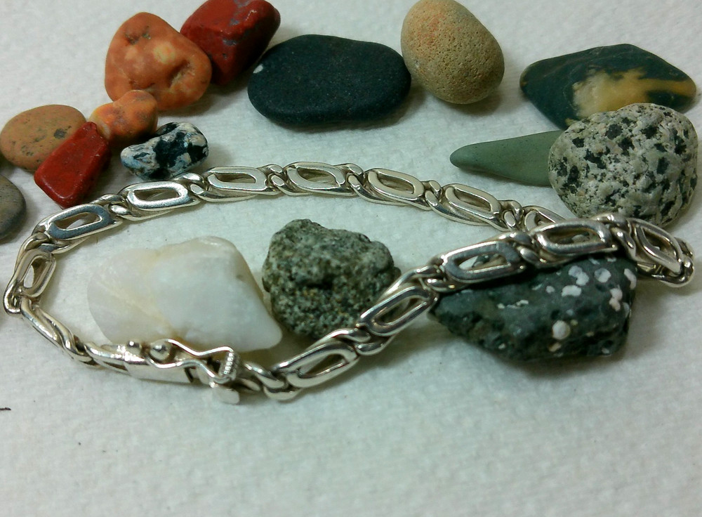VTG 950 Sterling Silver Anchor Mariner Dbl Linked Chain Tennis Bracelet 8 1/8″