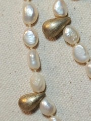 Vtg 3 Strand Baroque Freshwater Pearl Necklace Teardrop Metal Spacers 16-18-22″