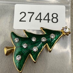 Vintage Christmas Tree Brooch LIA Gold Tone Signed Enamel Rhinestone