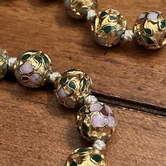Vintage Chinese Export Cloisonné Enamel & Gold Gilt Bead 26” Necklace 10mm Beads