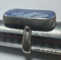 Vintage Blue & White Porcelain Shard Sterling Silver Ring 12.4 Grams Size 8