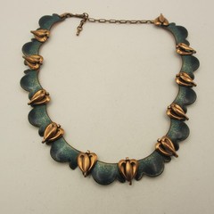 Vintage Copper Enamel Necklace Speckled Collar 17 Inch