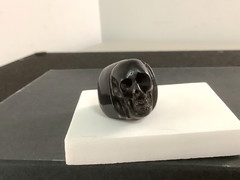 Vintage carved natural black coral skull Gothic mens womens ring size 7.5-7.75