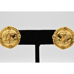 Vintage Anchor Stud Earrings Nautical Pierced Round Gold Tone 80s 1980s BinAR