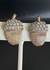 Lot Marvella Acorn Earrings Clear Rhinestone Gold & Unsigned Pearl Brooch!!