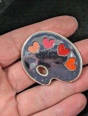 Vintage Hallmark 1984 Heart Paint Palate Pin Brooch Acrylic Pink Silver