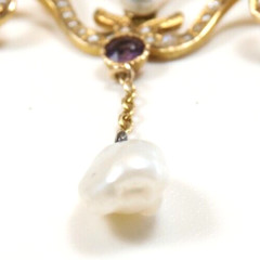 Antique Art Nouveau 1900’S Diamond Pearl Enamel Necklace 17 1/2″ 14K Yellow Gold