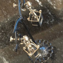 Vintage Silver Tone Lantern Cage Dangle Screw Back Earrings Bell Charm Figural