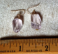 Pair of Asymmetrical Pale Purple Rough Faceted Rock Quartz Pierced Earrings