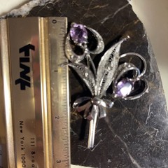 Vintage Sorrento Sterling Silver and Amethyst Floral Heart Bouquet Brooch-Large