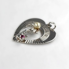 Vintage Crea Sterling Nassau Charm Pendant Faux Pearl Garnet Bahamas Palmtree