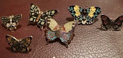 Lot Of 6 Vintage Metal With Enamel Butterfly Brooches In Various Colors