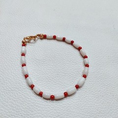 Natural Coral Bracelet White-Red Coral Bracelet Gemstone Handamde Coral Jewelry