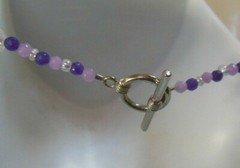 Vintage Purple Floral Glass/Plastic/Metal Bead Toggle Necklace