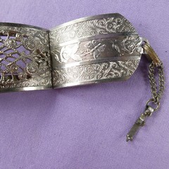 Vintage Silver Plate Filigree Hinged Bangle Bracelet 1930’s Anna Donnally