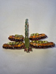 Vintage SWOBODA Multi Gemstone Dragonfly Brooch Pin Ruby Jade Garnet Peridot