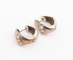 925 Sterling Silver Vintage Earrings Three Stone Topaz Huggie Hoops EG14443