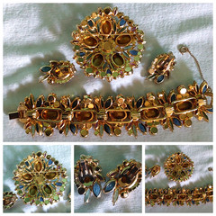 Juliana Rhinestone BRACELET BROOCH EARRING SET Book Pcs Watermelon Vitrail Rare