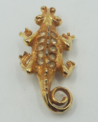 Crocodile Alligator Gator Gold Tone Rhinestones Brooch Pin