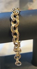 Vintage BSK Double Hoop Link Bracelet, Brassy Gold-tone Designer 7″ gbr-69