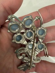 VTG Blue Moonglow Pot Metal Flower Bouquet Brooch Enamel 3″ Rhinestone Art Deco