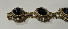 Vintage “Victorian Revival” Black Plastic Stone & Faux Pearl Bracelet