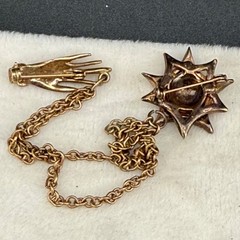 Vintage Victorian Chain Brooch Gold Tone Woman’s Hand Sun READ