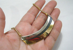Vintage 70s Napier Silver Gold Black Steel Bar & Chain Modernist Collar Necklace