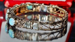 14k y/gold bracelet 5.50ct natural opal diamond 7.0″ bangle antique 25.90g N3216
