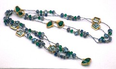 SAACHI Shades Blue & Green Glass Stone Rhinestone 80″ Long Necklace Earring Set