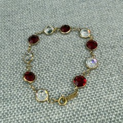 Vintage Necklace 34 Inch Bracelet Size 6.5 Red Clear Open Bezel Crystals