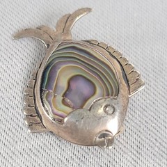 Taxco Mexico 925 Sterling Silver Abalone Shell Fish Brooch Pin Vintage Nautical