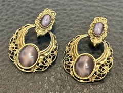 1928 Vintage 80s 90s DOOR KNOCKER Purple Marbled Cabochons Filigree EARRINGS