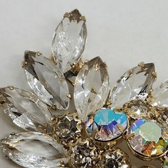 2.5″ Vintage Clear Navettes and AB Rhinestone Brooch Floral
