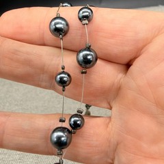 Vintage Carol Lee Necklace Black Imitation Pearl Beaded Choker Signed